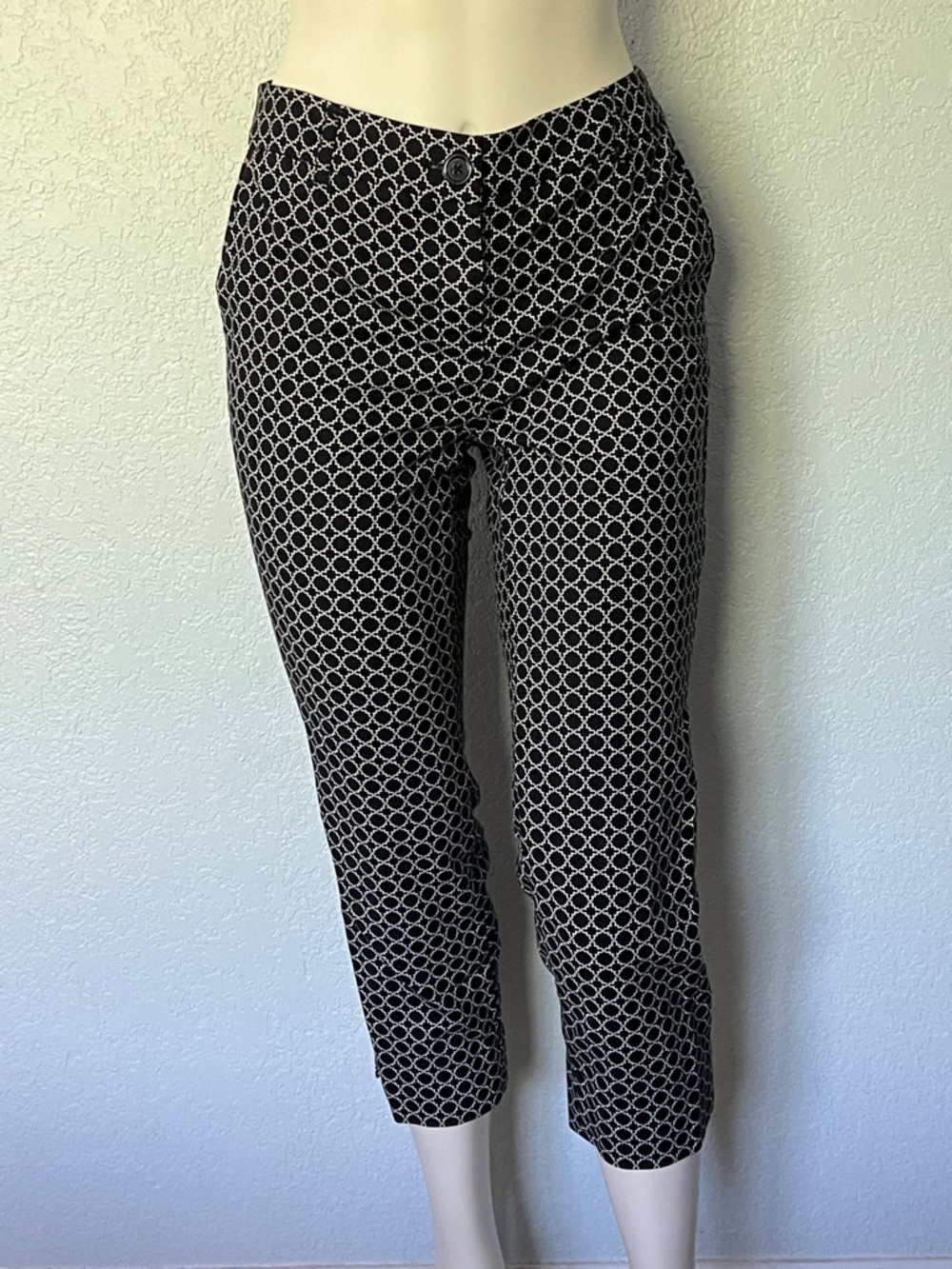 Black & White Geometric Print Cropped Pants Hilary Radley Ankle Pants Womens 6